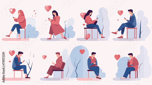 Collection of man and woman using website or mobile