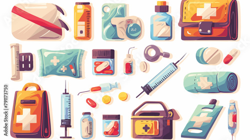 Collection of medical tools and medications isolate