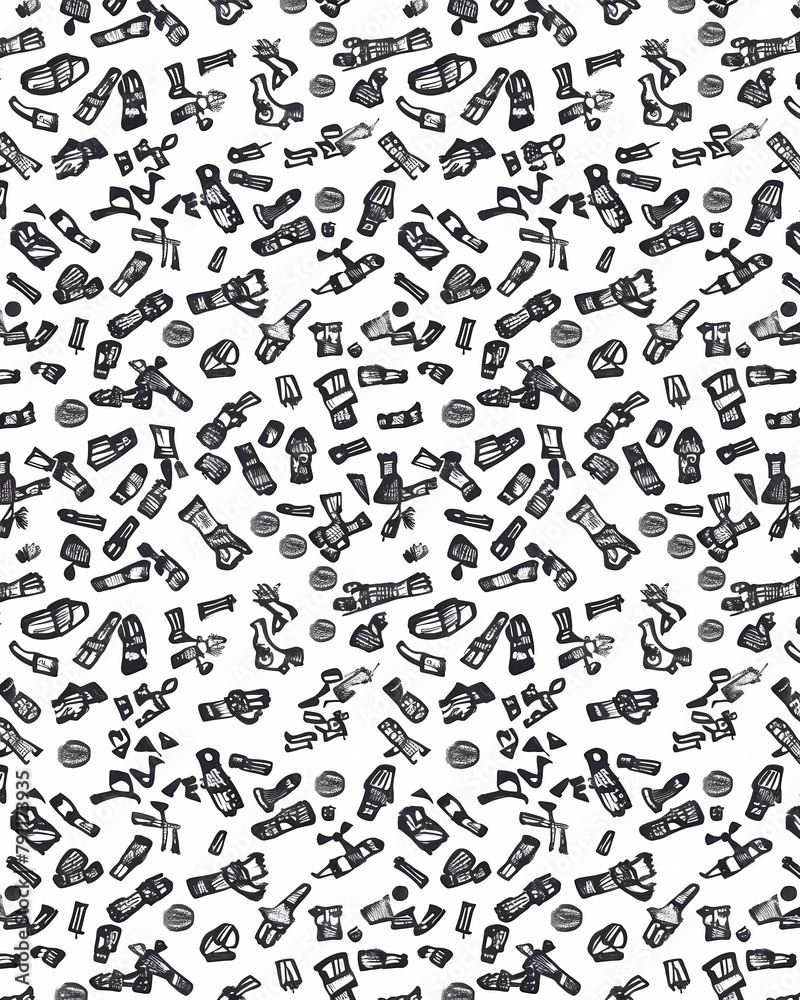 Black and White Doodle Pattern - Vibrant Artistic Painting - Seamless Background - Art Design