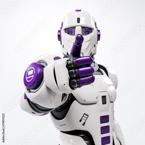 3d illustration of little robot business thumb up while peek on isolated white background photo