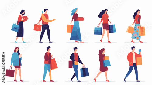 Collection of people carrying shopping bags with pu