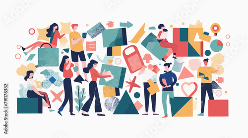 Collection of people organizing abstract geometric