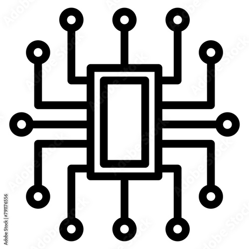 Computer chip circuit board line icon for apps and websites