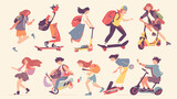 Collection of people riding skateboard longboard an