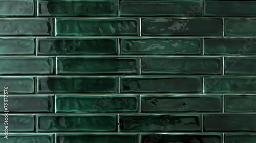 Dark green brick subway tiles ceramic wall texture wide tile background banner panorama, seamless pattern