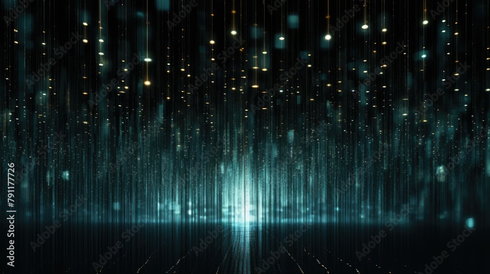 binary code rain falling against a digital backdrop, data transfer