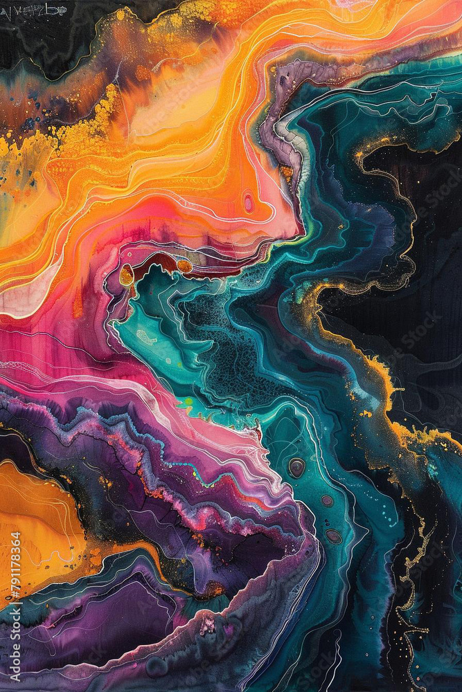 abstract fluid painting with bright and unique colors