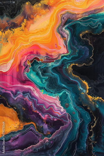 abstract fluid painting with bright and unique colors