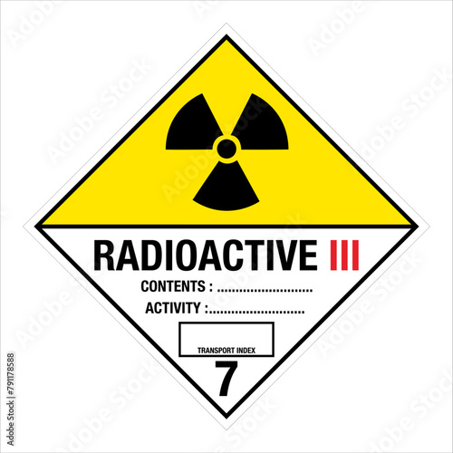 Class 7 Hazardous HAZMAT Material Label IATA Transportation Radioactive III