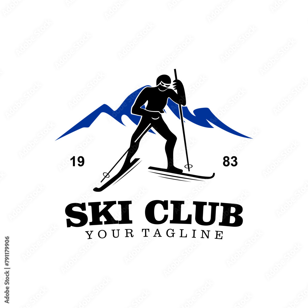 Ski Sport symbol, Winter Snow Sports Design Retro Vintage Vector Illustration