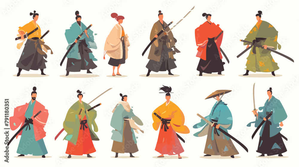 Collection of samurai standing in different posture