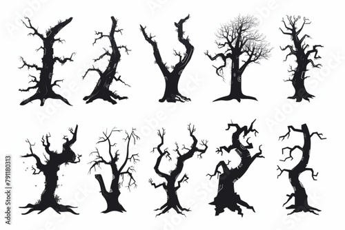 various dead tree silhouette collection vector icon  white background  black colour icon