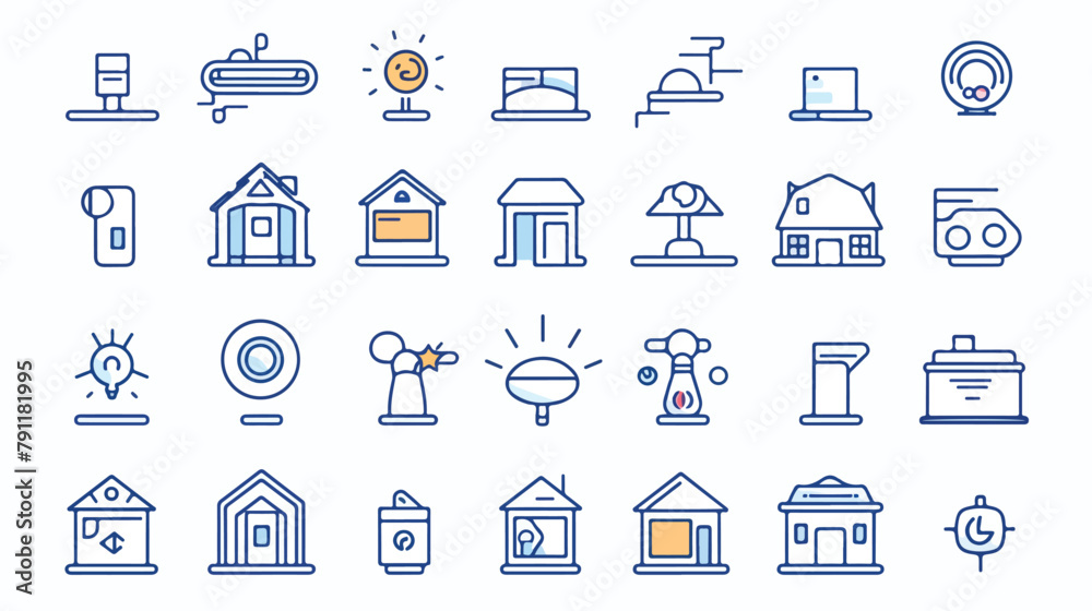 Collection of smart house linear icons - control of