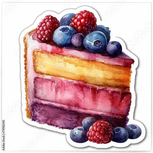 a sticker about a slice of cup cake, watercolor style on pure white background