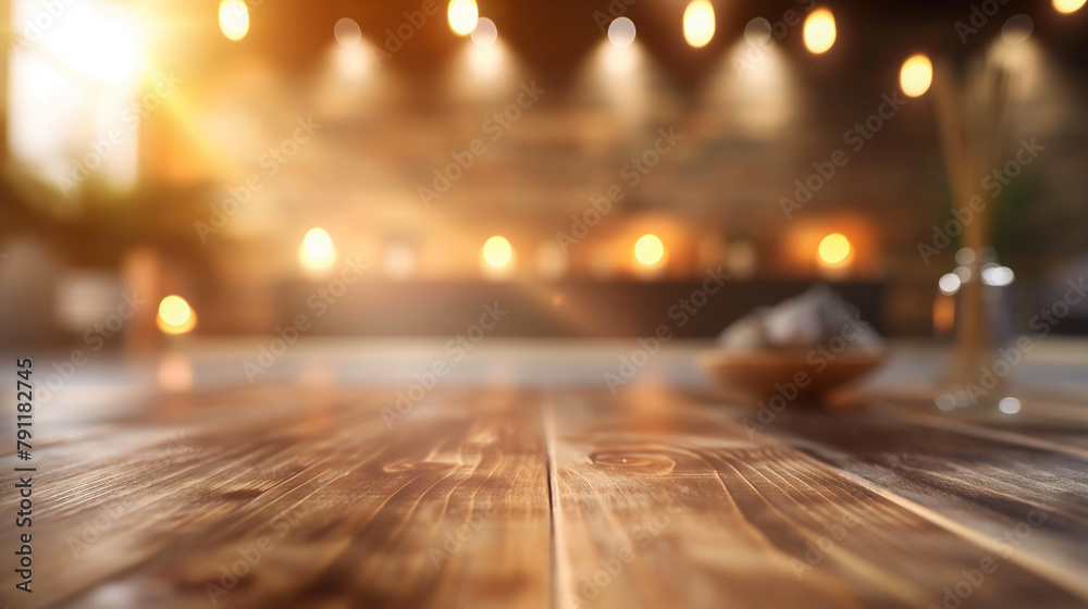 Empty Table with Abstract Yoga Studio Background Empty Table with Abstract Yoga Studio Background