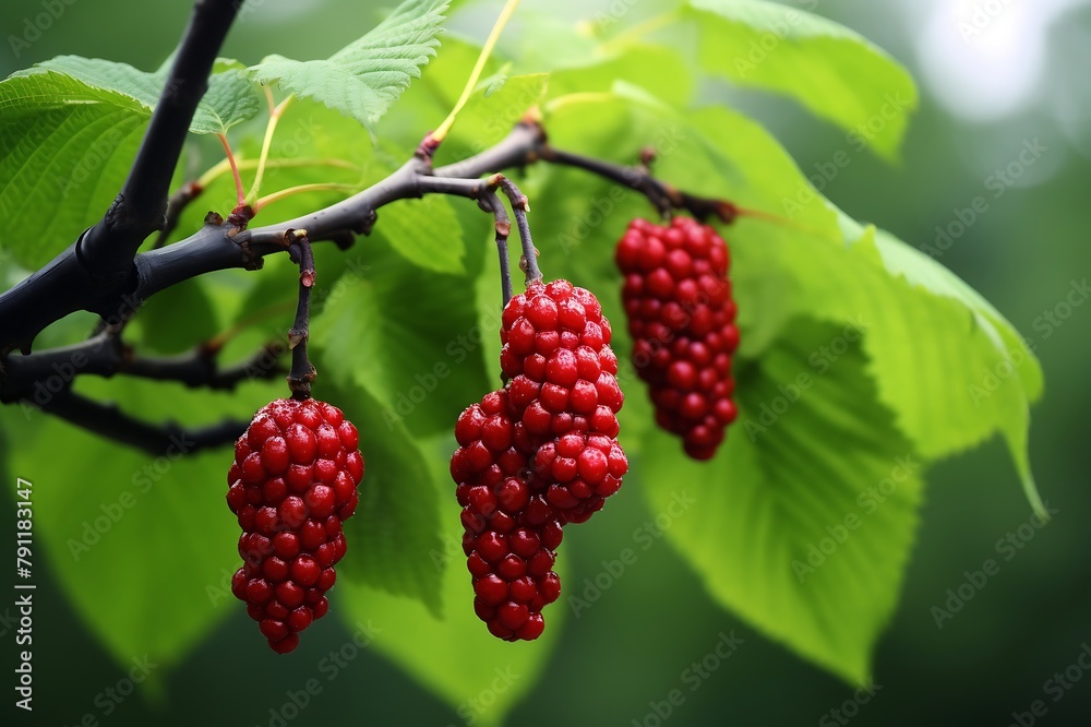 Mulberry on a tree in the orchard. Fresh Mulberry fruits Mulberry on a tree in the orchard. Fresh Mulberry fruits