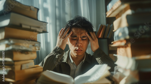 Addressing Academic Burnout: Man Experiences Overwhelm While Trying to Prepare for University Exams
