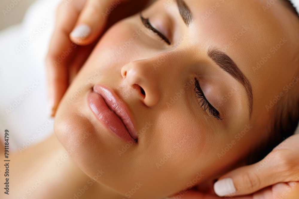 Obraz premium A woman receiving a facial massage from a professional beautician.