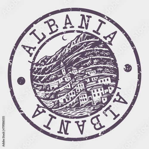Albania, Stamp Postal. Silhouette Seal. Passport Round Design. Vector Icon. Design Retro Travel. National Symbol.