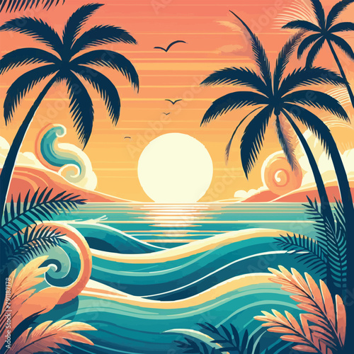Summer time vector banner design with white circle. summer stock photos, vectors, and illustrations are available royalty free. Summer T shirt Design, Summer vibes poster for t shirt print Palm tree. #791187178