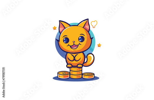 Cute cat coin Mascot style logo design