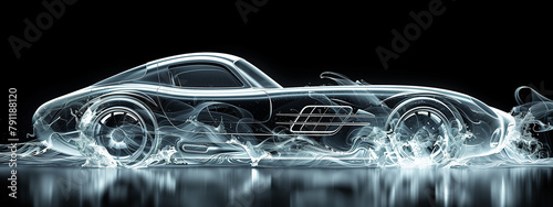 Transcendent fusion: a transparent sports car adorned with a captivating fractal pattern, blurring the line between technology and art. © Pink Badger