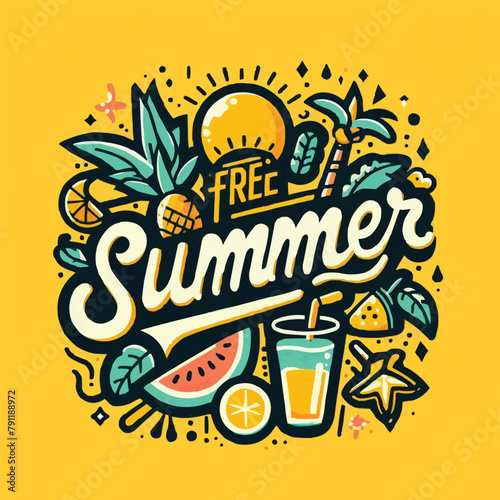 free vector Summer lettering with yellow background