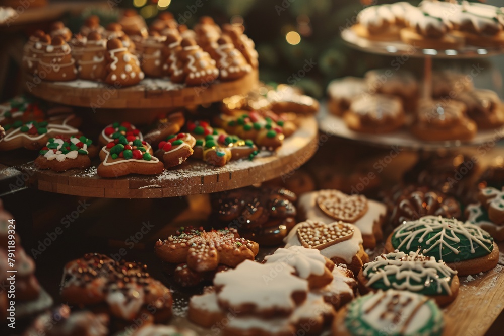 Variety of Christmas gingerbread cookies on display at the Christmas market