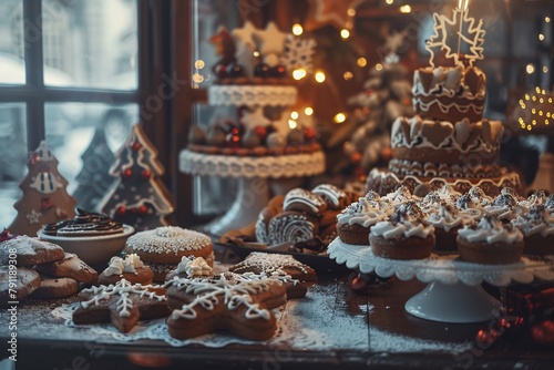 Variety of Christmas gingerbread cookies on display at the Christmas market