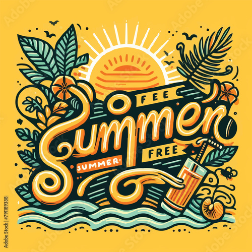 free vector Summer lettering with yellow background