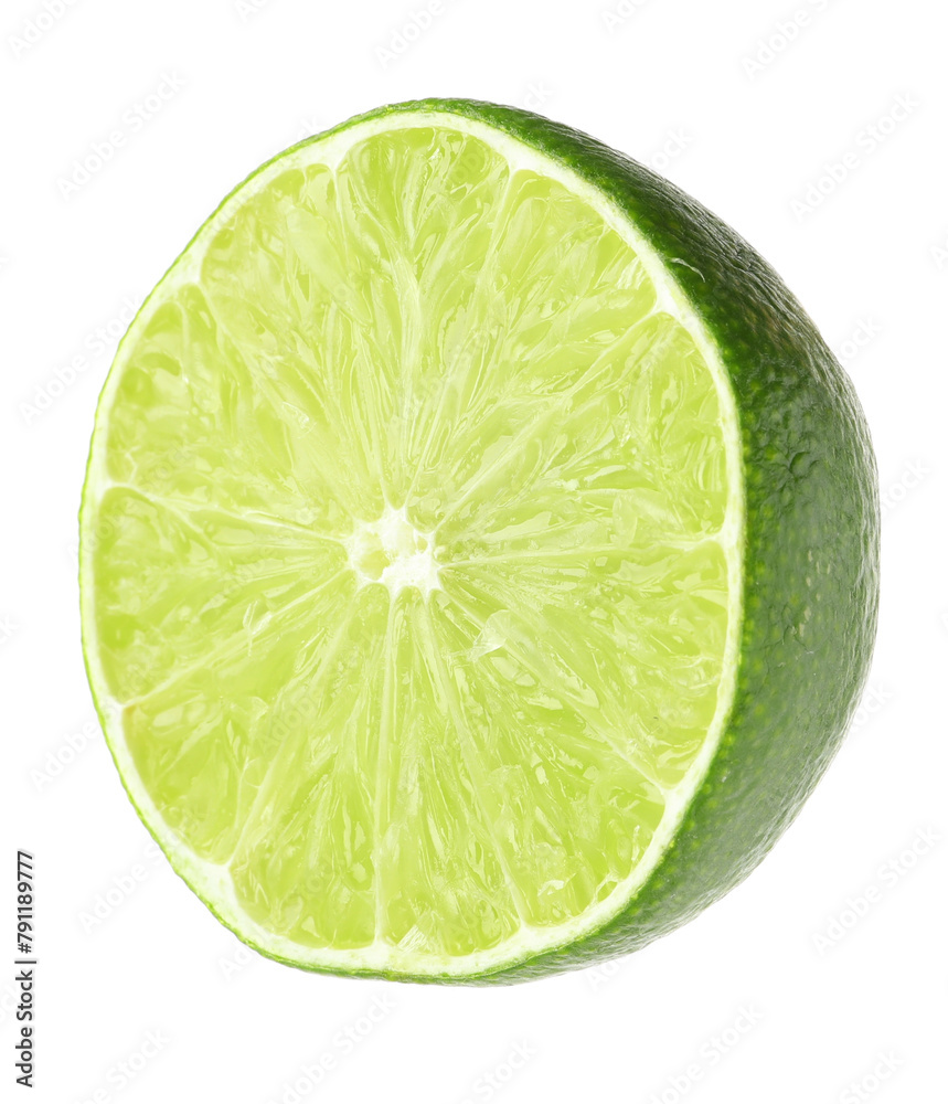Half of fresh green ripe lime isolated on white Half of fresh green ripe lime isolated on white