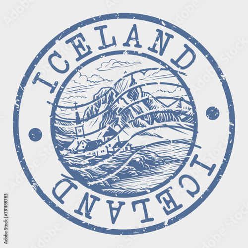 Iceland, Stamp Postal. Silhouette Seal. Passport Round Design. Vector Icon. Design Retro Travel. National Symbol.