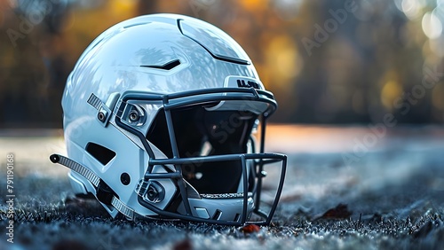 American Football Helmet: Symbol of Safety for White Players. Concept American Football, Helmets, Safety, White Players, Symbolism photo