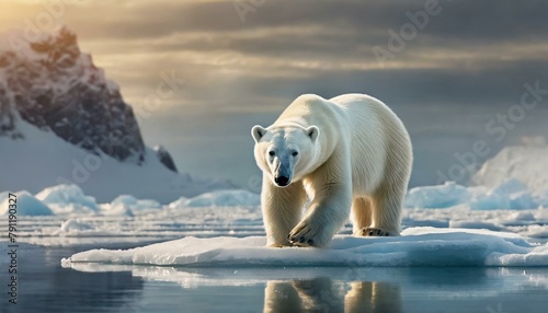 A polar bear walks on pack ice. 8k 
