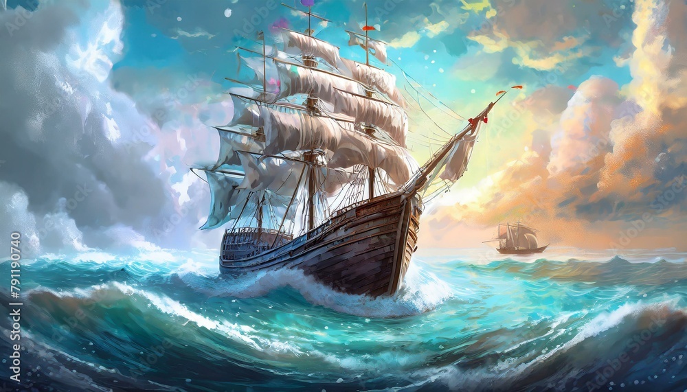 Beautiful Ship Swims In The Ocean Beautiful Background 4K Wallpaper
