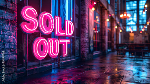 Neon “SOLD OUT” - no more product available - bright lights and colors  photo