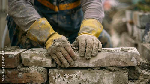 A skilled bricklayer builds a stone wall with patience and precision. Each stone is carefully placed, fitting perfectly into the next to form a solid, lasting structure.