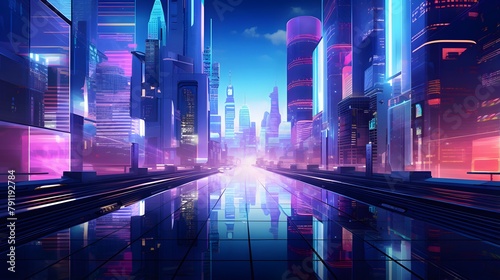 Futuristic night city with high-rise buildings and high-rise buildings