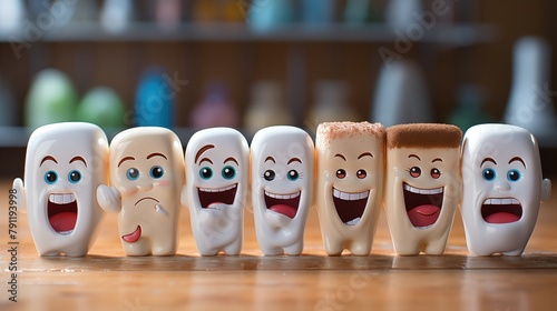 Tooth-Shaped Cartoon Figurines Expressing Emotions