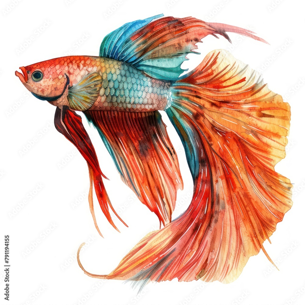 A watercolor painting of a Betta fish A watercolor painting of a Betta fish