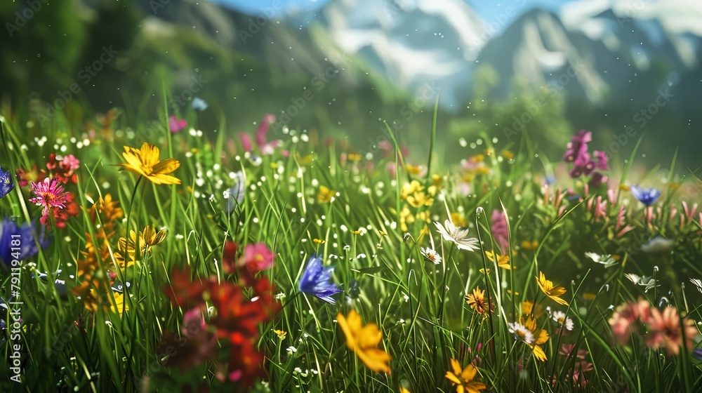 A verdant meadow dotted with colorful wildflowers, symbolizing the beauty and fragility of Earth's ecosystems.