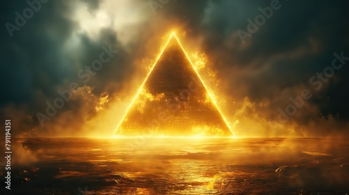 Mystical Fiery Triangle Rising from Ocean