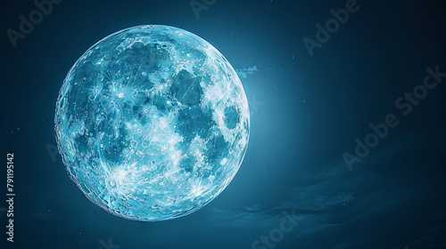 Close-up of the full moon shining brightly in a cloudless night sky, photo