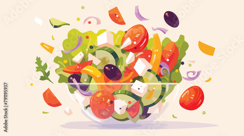 Colorful drawing of greek salad and its ingredients