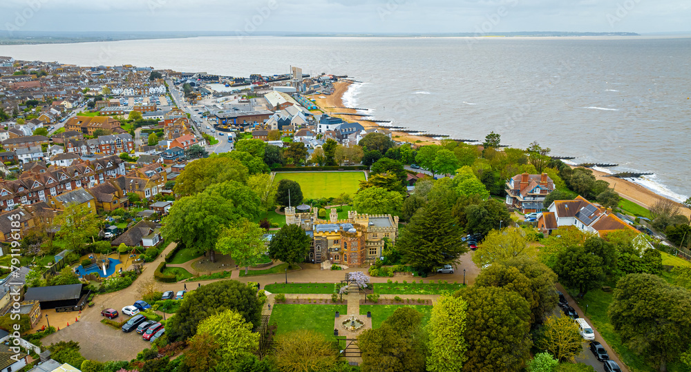 Fototapeta premium Aerial view of Whitstable castle, a town on the north coast of Kent in Britain