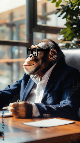 Contemplative Chimpanzee in Business Attire