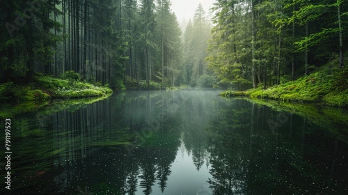 Photo of a beautiful lake in a dense forest photo