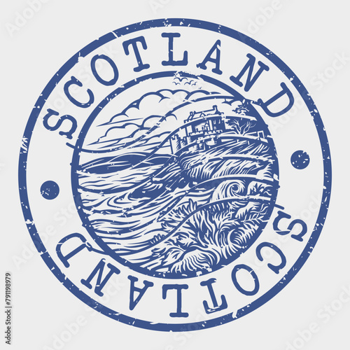 Scotland, Stamp Postal. Silhouette Seal. Passport Round Design. Vector Icon. Design Retro Travel. National Symbol.