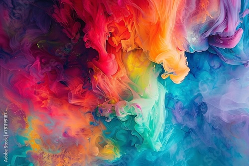  A vivid explosion of color simulates clouds of swirling ink in water, with a vibrant spectrum on display.