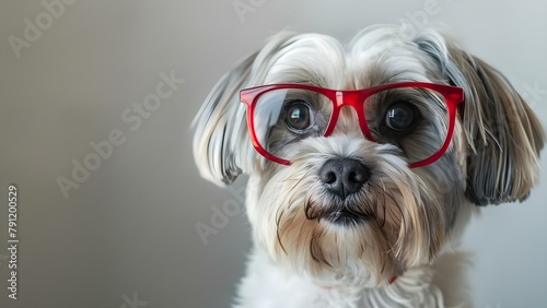 Maltese Dog Wearing Red Glasses for Valentine's Day, Isolated on White Background. Concept Valentine's Day, Maltese Dog, Red Glasses, White Background, Cute Pets